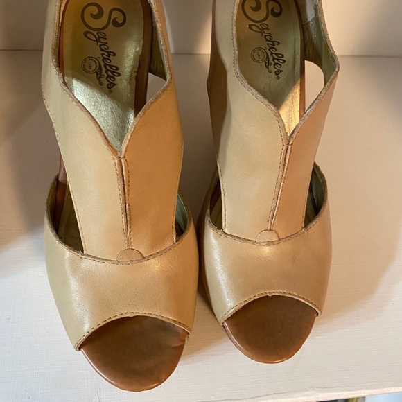 Seychelles beige leather platform Wedge sandals 8 - Picture 4 of 7